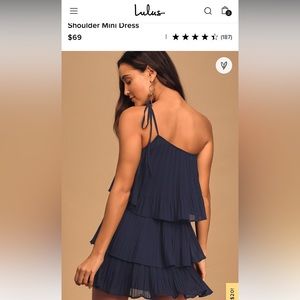 Lulu’s- Blowing Kisses Navy Blue Pleated One-Shoulder Mini Dress